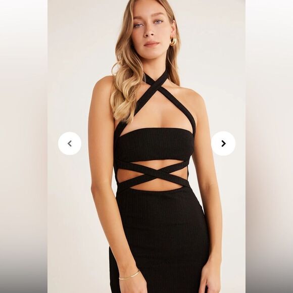 Rumer Sorrento maxi dress Black cut out Halter strappy gown Revolve L - Picture 4 of 14